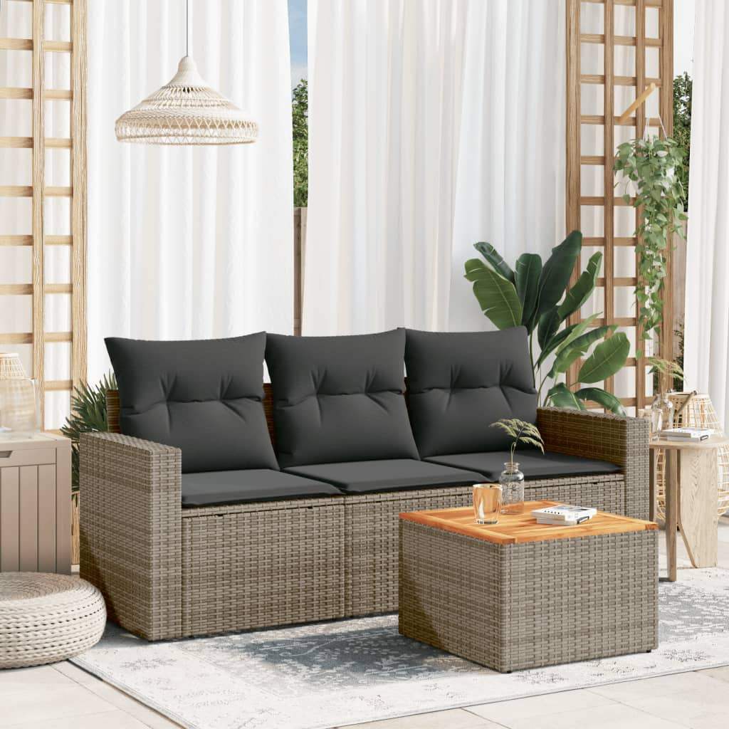 Set Divani da Giardino 4 pz con Cuscini in Polyrattan Grigio - homemem39