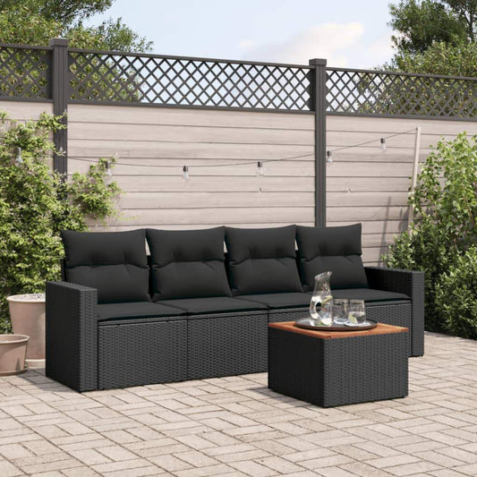 Set Divani da Giardino 5 pz con Cuscini in Polyrattan Nero - homemem39