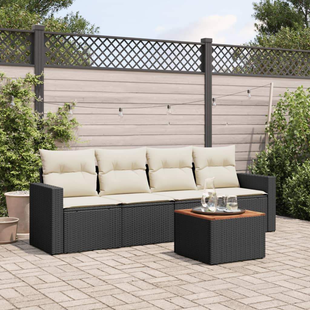 Set Divani da Giardino 5 pz con Cuscini in Polyrattan Nero - homemem39