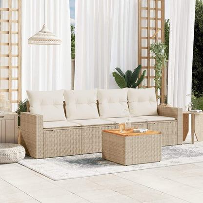 Set Divano da Giardino 5 pz con Cuscini Beige in Polyrattan - homemem39