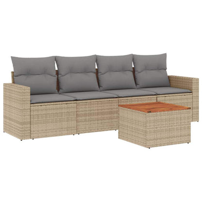 Set Divano da Giardino 5 pz con Cuscini Beige in Polyrattan - homemem39