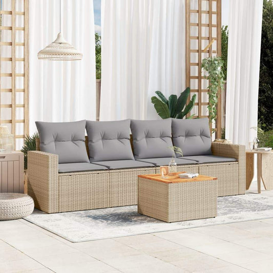 Set Divano da Giardino 5 pz con Cuscini Beige in Polyrattan - homemem39