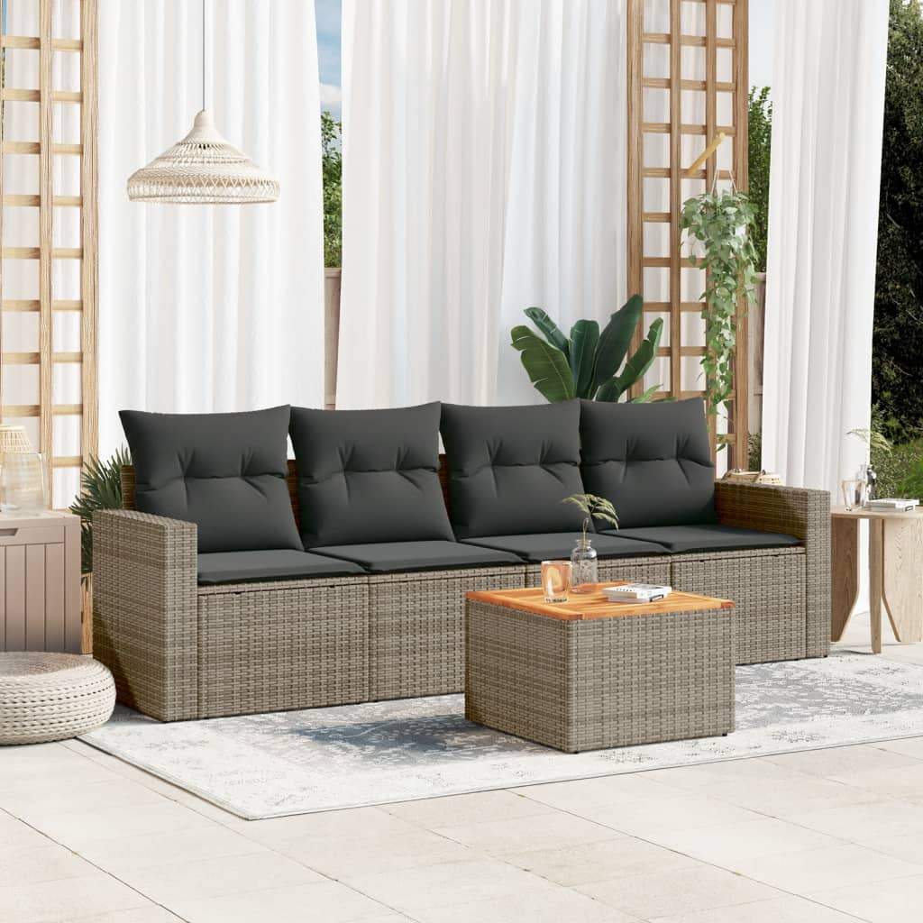 Set Divano da Giardino 5 pz con Cuscini Grigio in Polyrattan - homemem39