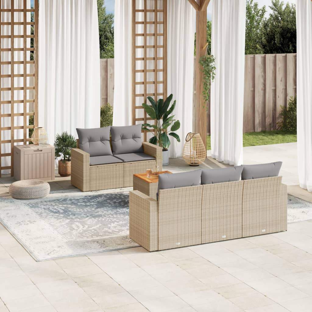 Set Divano da Giardino 6 pz con Cuscini Beige in Polyrattan - homemem39