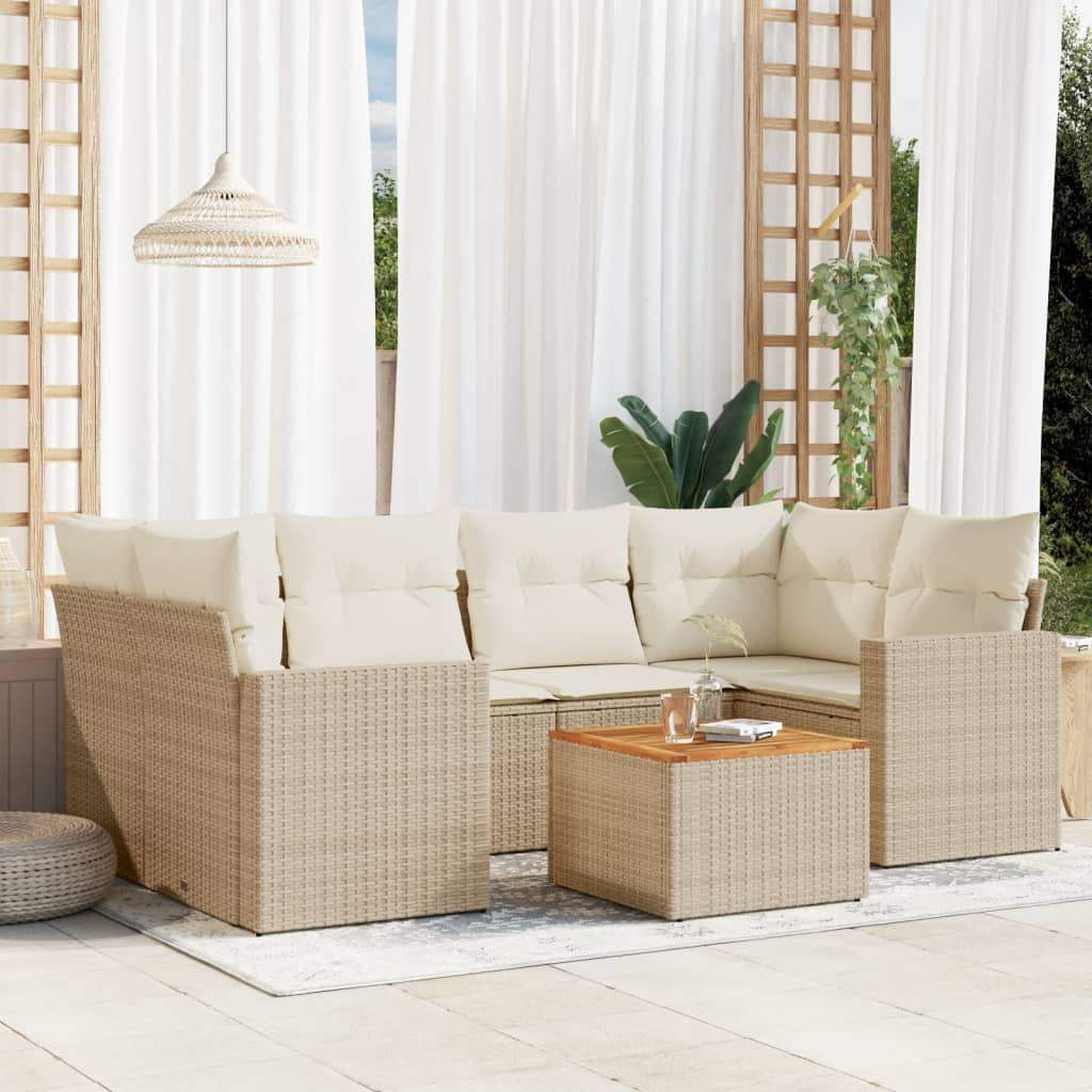 Set Divani da Giardino 7 pz con Cuscini Beige in Polyrattan - homemem39