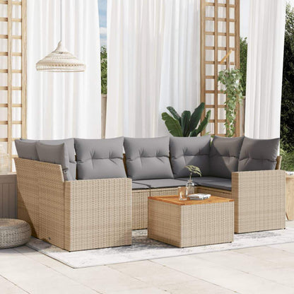 Set Divani da Giardino 7 pz con Cuscini Beige in Polyrattan - homemem39