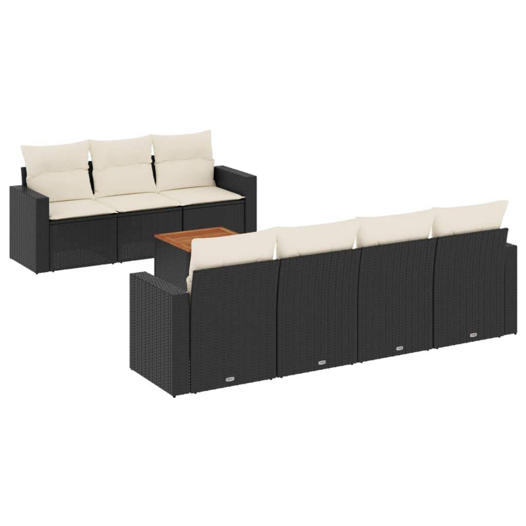 Set Divani da Giardino con Cuscini 8 pz Nero in Polyrattan - homemem39