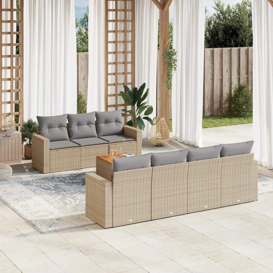 Set Divano da Giardino 8 pz con Cuscini Beige in Polyrattan - homemem39