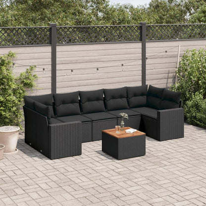 Set Divani da Giardino con Cuscini 8 pz Nero in Polyrattan - homemem39