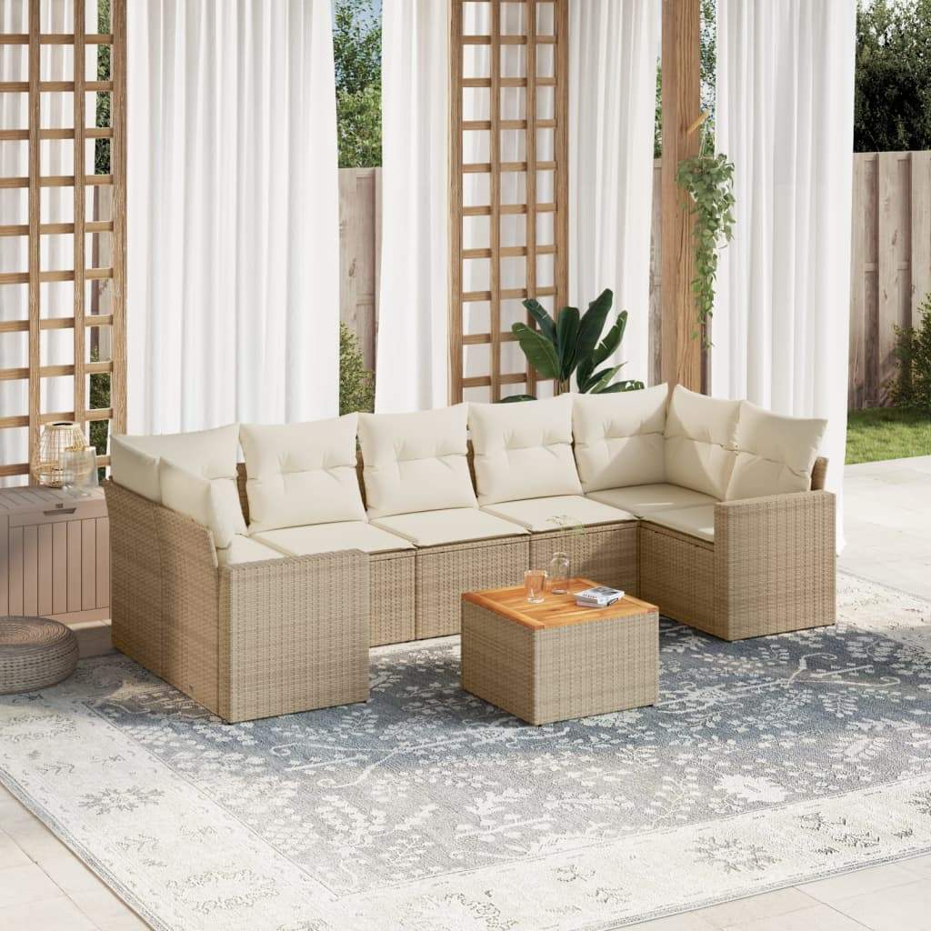 Set Divano da Giardino 8 pz con Cuscini Beige in Polyrattan - homemem39