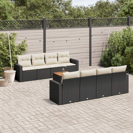 Set Divani da Giardino 9 pz con Cuscini Nero in Polyrattan - homemem39