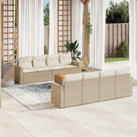 Set Divano da Giardino 9 pz con Cuscini Beige in Polyrattan - homemem39