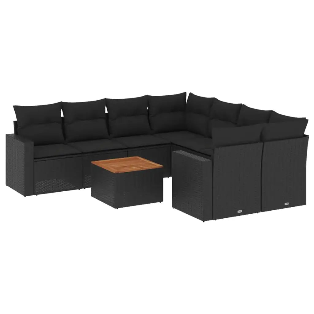 Set Divani da Giardino 9 pz con Cuscini Nero in Polyrattan - homemem39