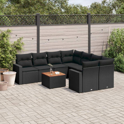 Set Divani da Giardino 9 pz con Cuscini Nero in Polyrattan - homemem39