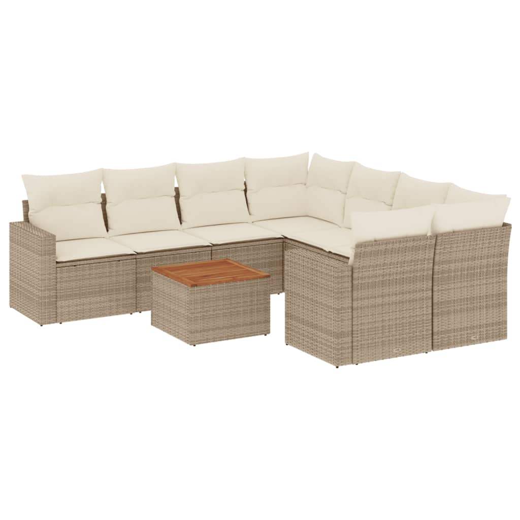 Set Divano da Giardino 9 pz con Cuscini Beige in Polyrattan - homemem39