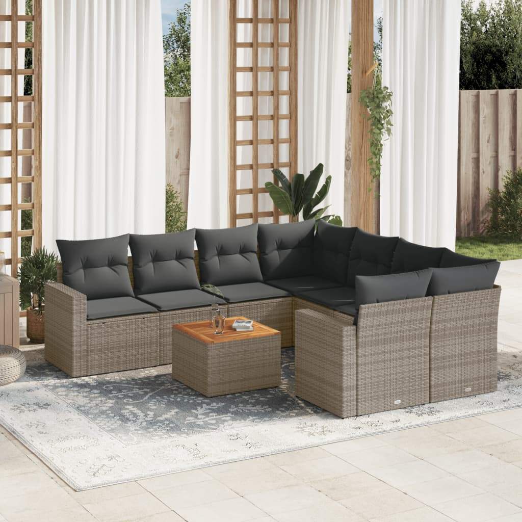 Set Divano da Giardino 9 pz con Cuscini Grigio in Polyrattan - homemem39