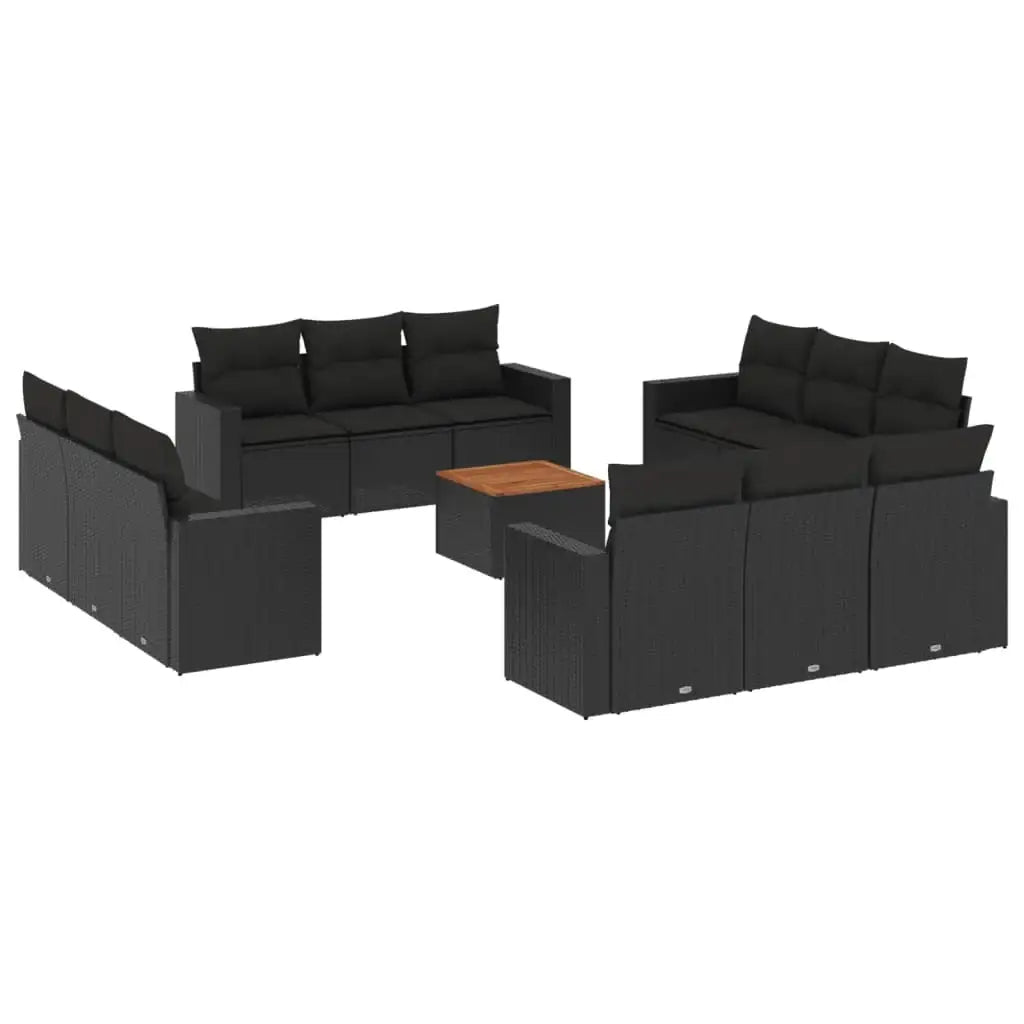 Set Divani da Giardino 13pz con Cuscini Nero in Polyrattan - homemem39
