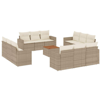 Set Divano da Giardino 13 pz con Cuscini Beige in Polyrattan - homemem39