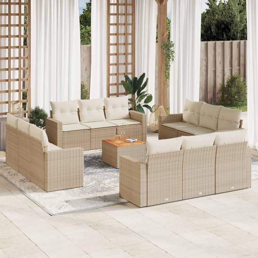 Set Divano da Giardino 13 pz con Cuscini Beige in Polyrattan - homemem39