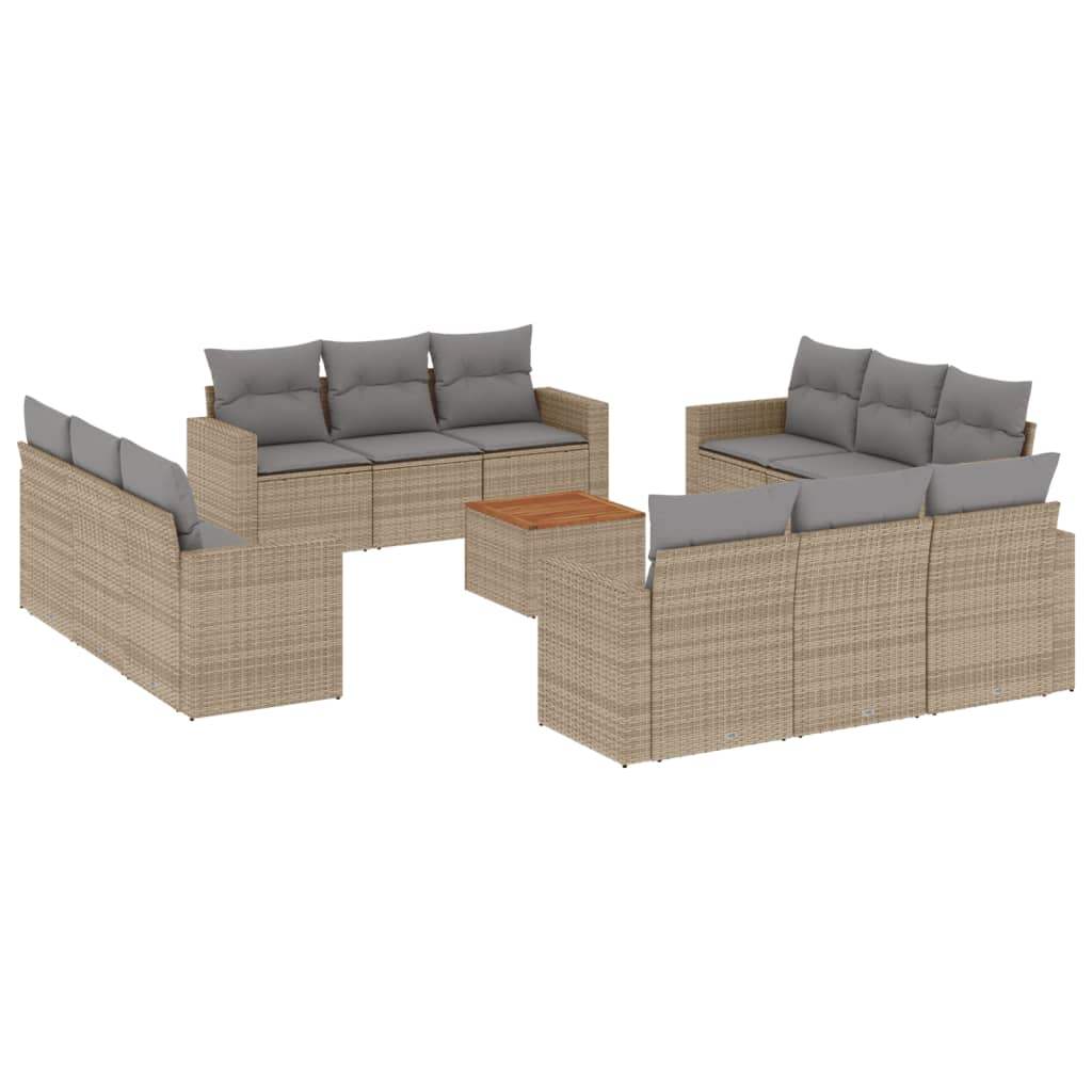Set Divano da Giardino 13 pz con Cuscini Beige in Polyrattan - homemem39