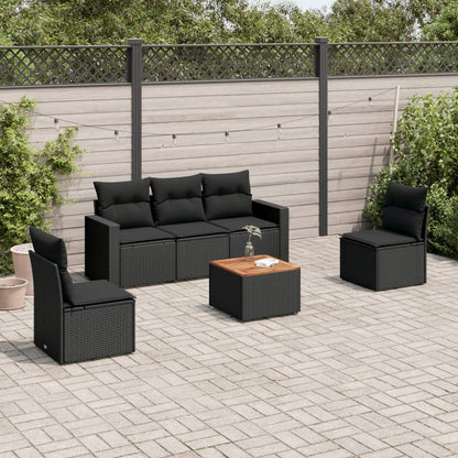 Set Divano da Giardino 6 pz con Cuscini Nero in Polyrattan - homemem39