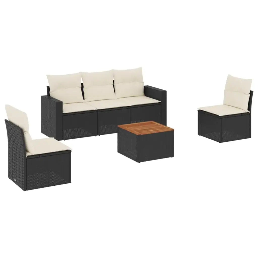 Set Divano da Giardino 6 pz con Cuscini Nero in Polyrattan - homemem39