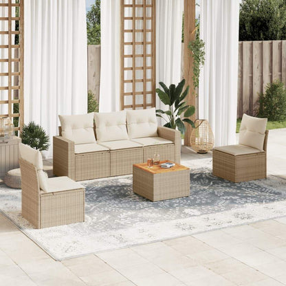 Set Divano da Giardino 6 pz con Cuscini Beige in Polyrattan - homemem39
