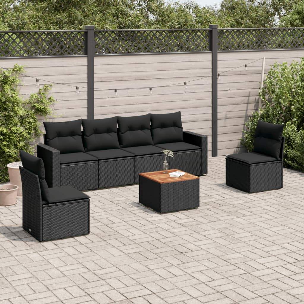 Set Divani da Giardino con Cuscini 7pz Nero Polyrattan - homemem39