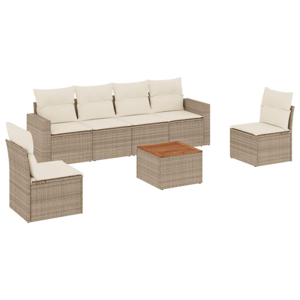 Set Divani da Giardino 7 pz con Cuscini Beige in Polyrattan - homemem39
