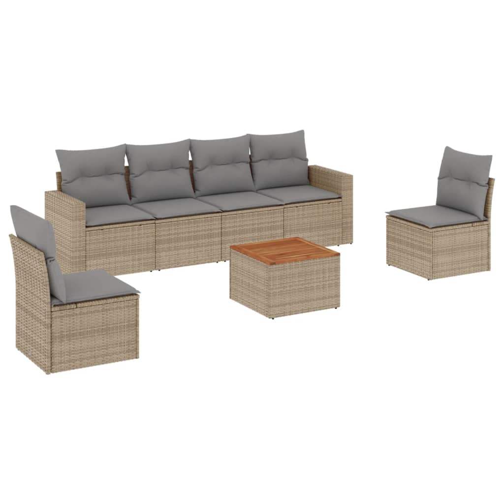 Set Divani da Giardino 7 pz con Cuscini Beige in Polyrattan - homemem39
