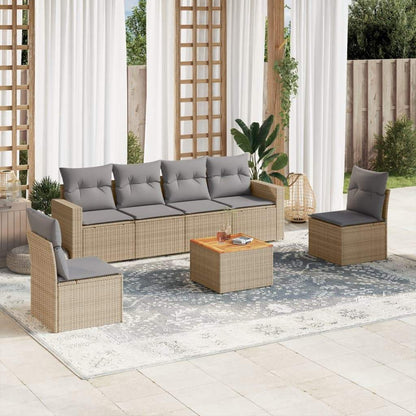 Set Divani da Giardino 7 pz con Cuscini Beige in Polyrattan - homemem39