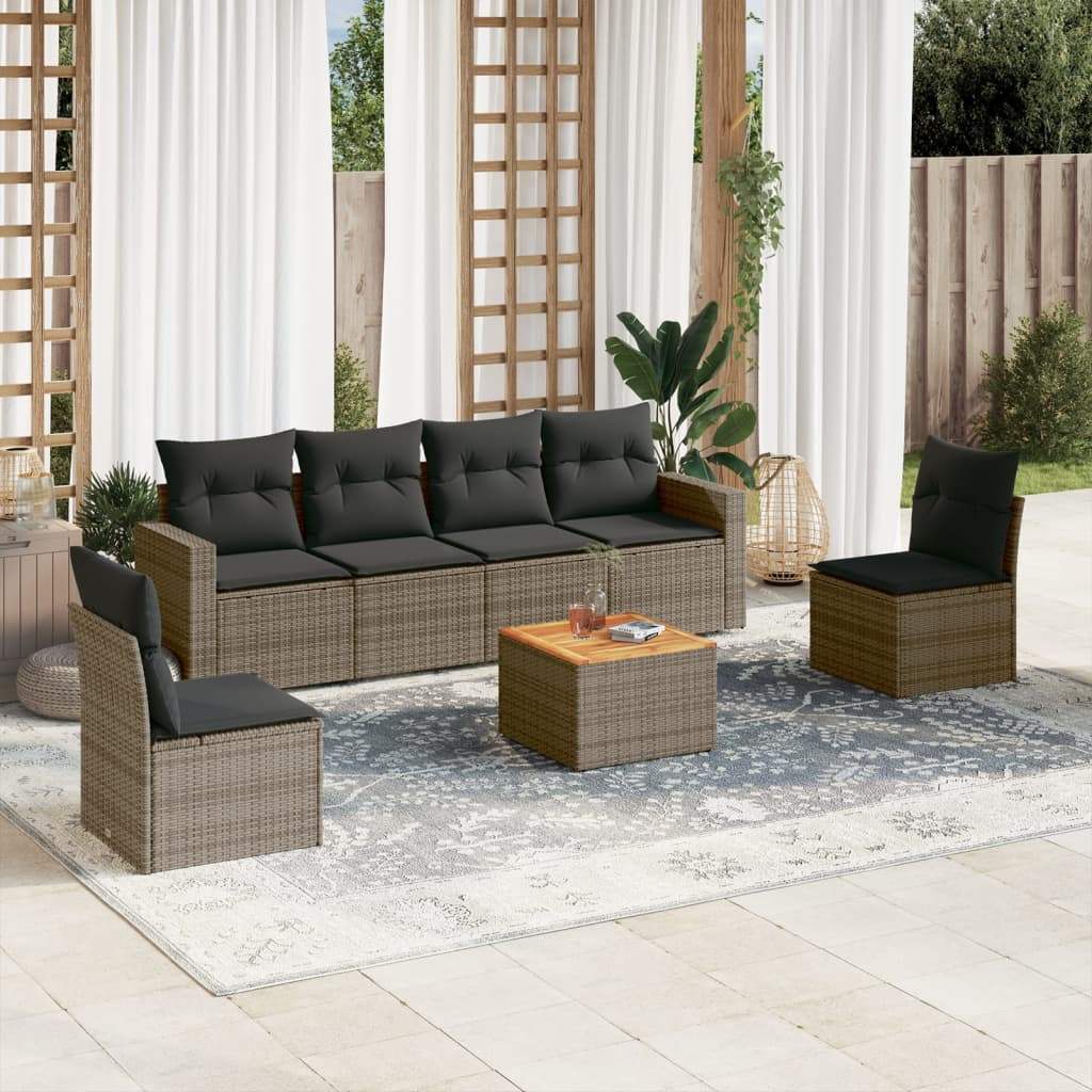 Set Divani da Giardino 7 pz con Cuscini Grigio in Polyrattan - homemem39