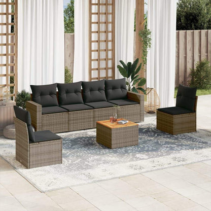 Set Divani da Giardino 7 pz con Cuscini Grigio in Polyrattan - homemem39