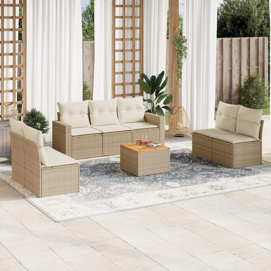 Set Divano da Giardino 8 pz con Cuscini Beige in Polyrattan - homemem39
