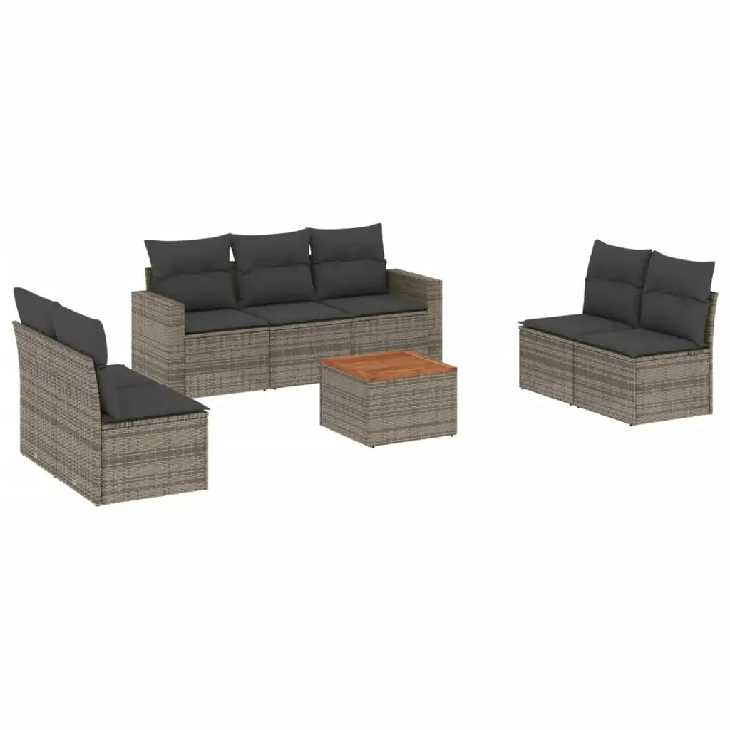 Set Divano da Giardino 8 pz con Cuscini Grigio in Polyrattan - homemem39
