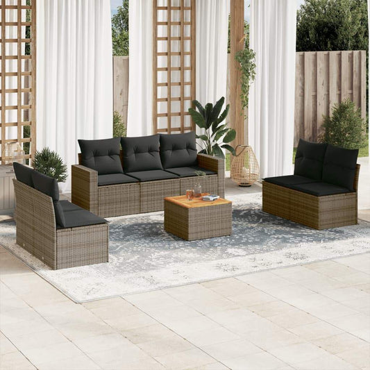 Set Divano da Giardino 8 pz con Cuscini Grigio in Polyrattan - homemem39