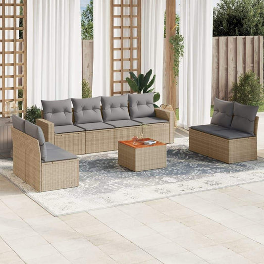 Set Divano da Giardino 9 pz con Cuscini Beige in Polyrattan - homemem39