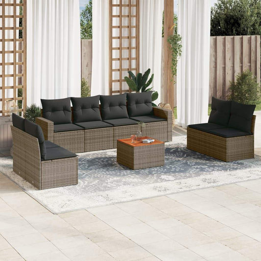 Set Divano da Giardino 9 pz con Cuscini Grigio in Polyrattan - homemem39