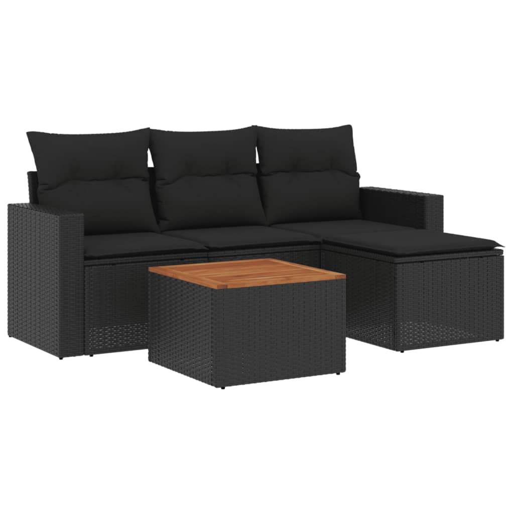 Set Divani da Giardino 5 pz con Cuscini in Polyrattan Nero - homemem39