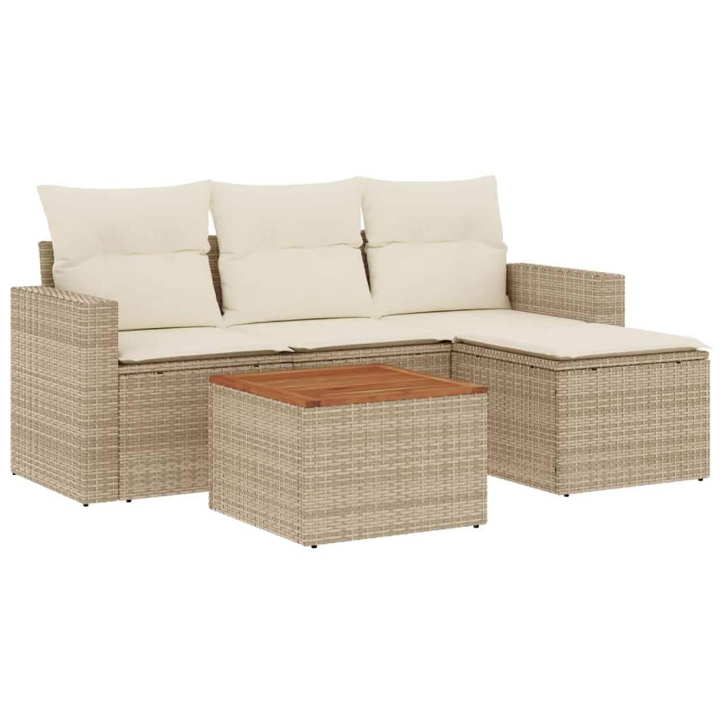 Set Divano da Giardino 5 pz con Cuscini Beige in Polyrattan - homemem39