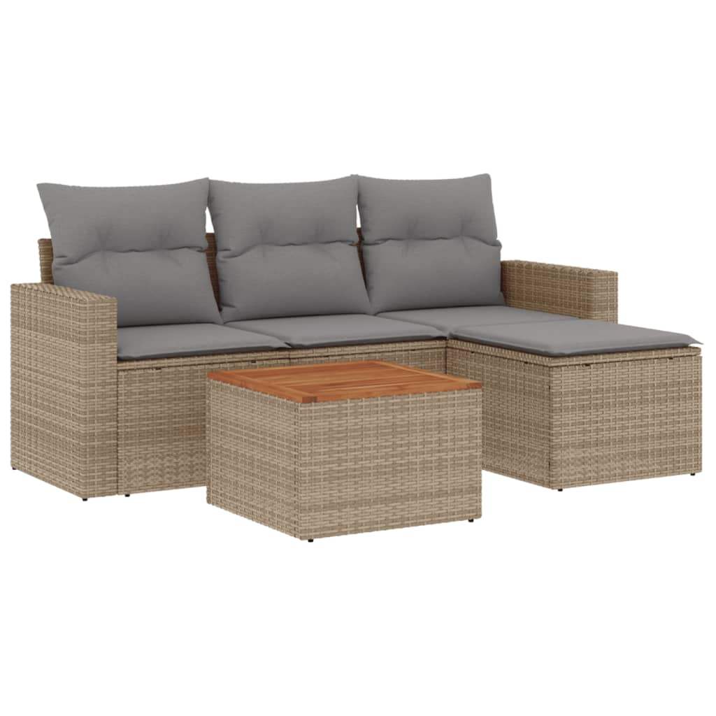Set Divano da Giardino 5 pz con Cuscini Beige in Polyrattan - homemem39