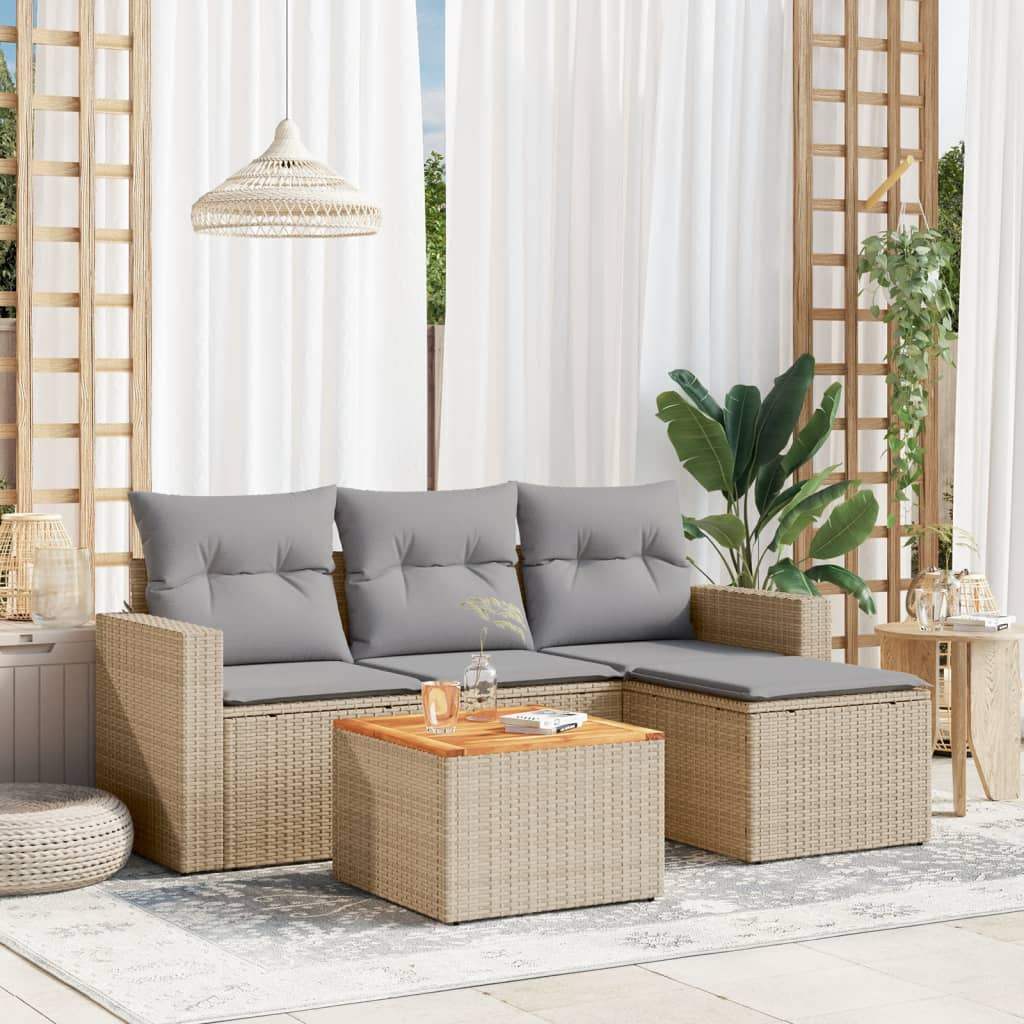 Set Divano da Giardino 5 pz con Cuscini Beige in Polyrattan - homemem39