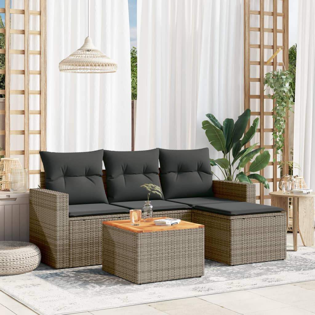 Set Divano da Giardino 5 pz con Cuscini Grigio in Polyrattan - homemem39