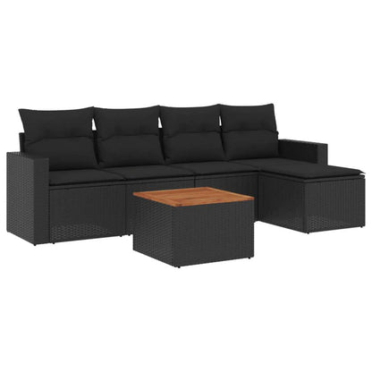 Set Divano da Giardino 6 pz con Cuscini Nero in Polyrattan - homemem39