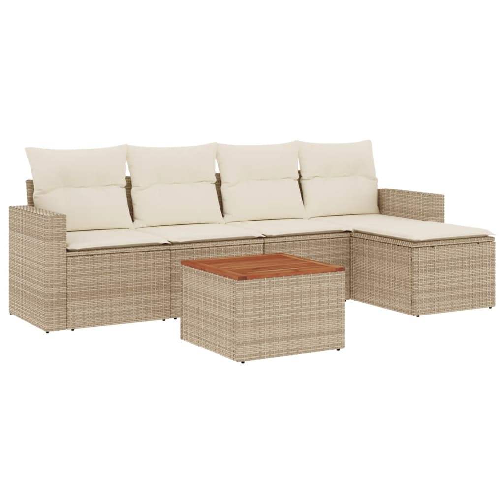 Set Divano da Giardino 6 pz con Cuscini Beige in Polyrattan - homemem39