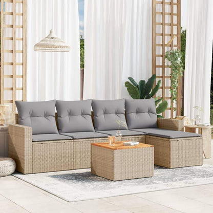 Set Divano da Giardino 6 pz con Cuscini Beige in Polyrattan - homemem39