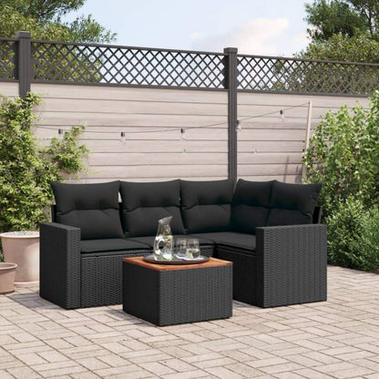 Set Divani da Giardino 5 pz con Cuscini in Polyrattan Nero - homemem39