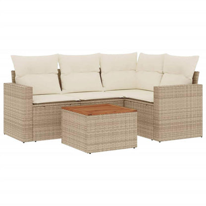 Set Divano da Giardino 5 pz con Cuscini Beige in Polyrattan - homemem39