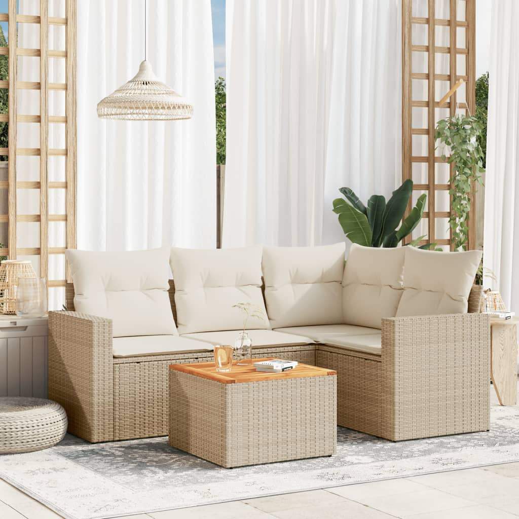 Set Divano da Giardino 5 pz con Cuscini Beige in Polyrattan - homemem39