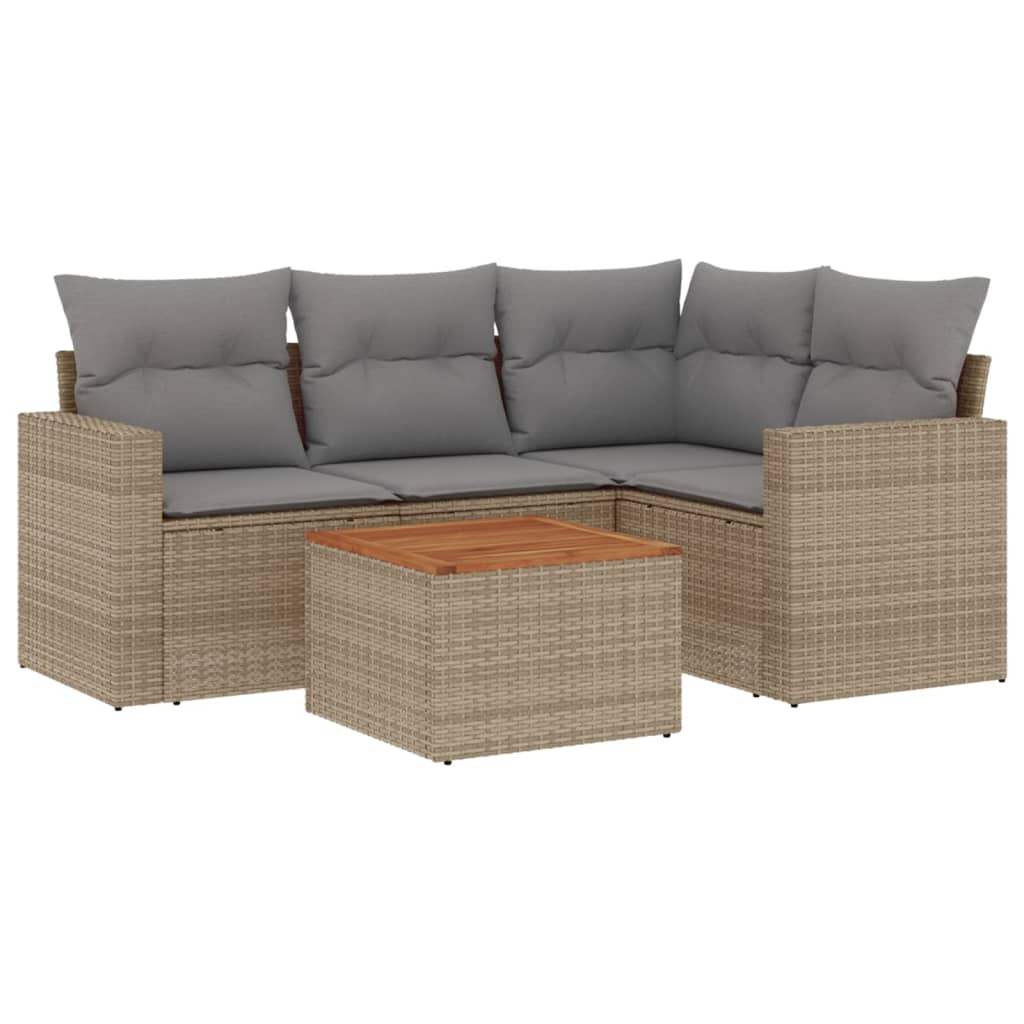 Set Divano da Giardino 5 pz con Cuscini Beige in Polyrattan - homemem39